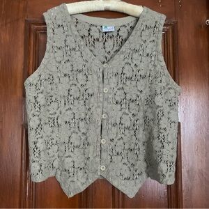 Crochet Lace Button-Front Sleeveless Top